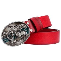 Belts Fashion Men Leather Belt Cowboy Elk Pattern Buckle North American Moose Design Genuine Drop