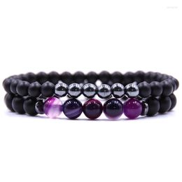 Charm Bracelets Natural A-gate Bracelet Set DIY Elastic Double For Men Women Gifts