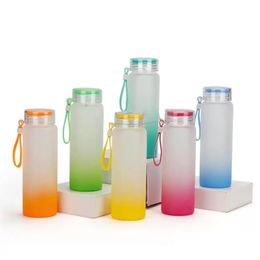 Tumblers 200Pcs 6 Colours Factory Price Sublimation Water Bottle 500Ml Frosted Glass Bottles Gradient Blank Tumbler Drink Ware Drop D Dhgma