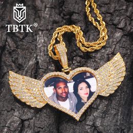 Necklaces TBTK Love Wings Photo Pendant Custom Photo Cubic Zirconia Fashion Jewellery Men And Women 2020 New Style Drop Shipping