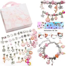 Bracelets DIY Beaded Bracelet Set 63pcs Handmade Acrylic Beads Pendant Girl Bracelet Birthday Christmas Gift Diy Charms Jewelry Making Kit