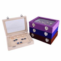 Boxes 7 Colour Velvet Glass Ring Earring Jewellery Display Organiser Box Tray Holder Storage Box