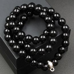 Necklaces 8mm Black Obsidian Beads silver colour charm carrier Choker necklace Cool Rock Jewellery for Women Men jewellery making