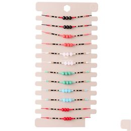 Chain 12Pcs/Set Natural Stone Beads Charms Bracelets For Women 12 Color Adjustable Handmade Woven Rope Jewelry Children Birthday Gif Dhbcr