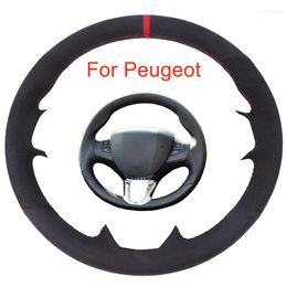 Steering Wheel Covers Customised Car Cove For 208 2008 DIY Black Suede Leather Braid