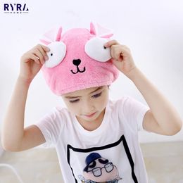 Cartoon Kids Shower Capcoral Velvet Microfiber Hair Fast Drying Dryer Towel Cap Bathing Head Wrap Hat Women Absorbent Towel Cap