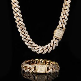 Necklaces 15mm Zircon Prong Cuban Link Chain Women Choker Cubic Zircon Luxury Bling CZ Iced Out Necklace Hiphop Diamond Men Jewellery