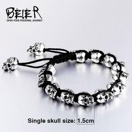 Bangle Beier new store 316L Stainless Steel Handwoven skull bracelet pop rock punk men's bracelet High quality jewelry LLBC8055C