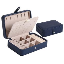 Boxes New 2022 Jewelry Box Leather Portable Double Simple Earrings Ring Jewelry Casket Can Hold 68 Earrings