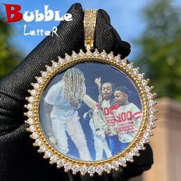 Necklaces Bubble Letter Medallion Necklace for Men Iced Out Picture Pendant Personalised Real Gold Plated Hip Hop Jewellery