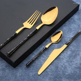 Dinnerware Sets 5pcs Tableware Set Marble Handle Fork Spoon Knife Vintage Cutlery Stainless Steel Dinner Gold Black