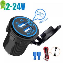 New Dual USB Charger Socket 12V/24V USB Outlet Waterproof 3.1A Dual Charger Socket with Touch Switch for Car Boat Marine Motorcycle