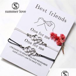 Chain New Boho Wax Rope Heart Bracelet With Best Friend Card 2 Pcs /Set Handmade Braided Charm Bracelets For Women Men Drop Delivery Dhdxr