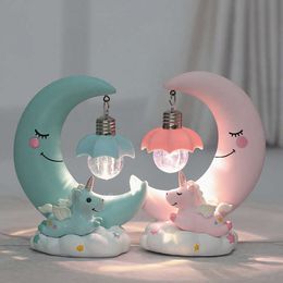 Novelty Items LED Night Light Resin Moon Unicorn Cartoon Baby Lamp Romantic Bedroom Decor for Children Kid Girl Toy Children's Gift Cute Light G230520