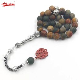 Bracelets Tasbih Natural Jasper Red Picasso stone 33 beads bracelet muslim accessories Eid ADHA on hand islamic turkish Jewellery