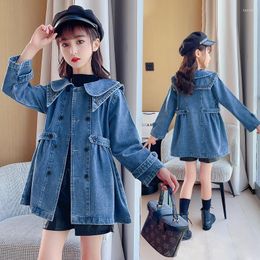 Coat Girl Clothing Double Breasted Tops Girls Trench Coats Children Blue Denim Jacket Kids Windbreaker Spring Autumn Outerwear 10 12Y