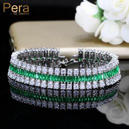 Bracelets Pera Luxury CZ Women Charm Bracelets Big Green And White Cubic Zirconia Paved Silver Colour Bangles Jewellery For Party Gift B120