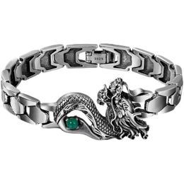 Bangle S925 Silver Creative Watch with Gem Dragon Totem Men's Bracelet Retro Personality Domineering Simple European and American Gift