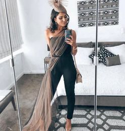 Women's Jumpsuits & Rompers Black Strapless Mesh Skinny Women Jumpsuit Bandage Night Party JumpsuitWomen's
