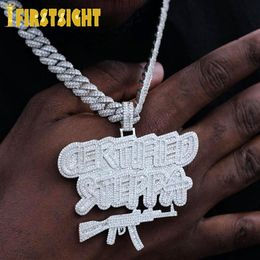 Necklaces Iced Out Bling CZ Letter Certified Steppa Pendant Necklace Cubic Zirconia AK47 Gun Charm Necklaces Men Fashion Hip Hop Jewelry