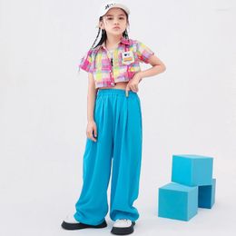 Stage Wear Kids Ballroom Hip Hop Clothing Print Crop Shirt Top Casual Street Pant For Girls Jazz Dance Costume Teenager Show Clothes