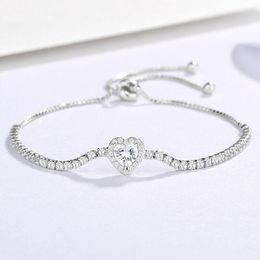 Bangles European and American S925 Sterling Silver Diamond heartshaped personalized fashion Adjustable Bracelet women's Bracelet