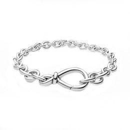 Bangle Chunky Infinity Knot Chain Bracelet 100% 925 Sterling Silver Chunky Infinity Knot Chain Bracelet Fit European Charms Diy Jewellery