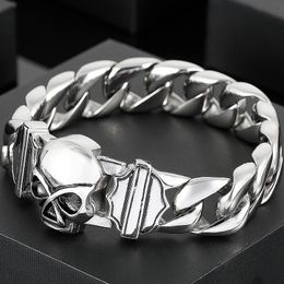 Bracelets Punk Rock Skull Bracelet for Men Titanium Stainless Steel Skeleton Man Bracelets Homme Bangle Biker Jewellery Dropshipping RTS