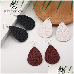 Dangle Chandelier Fashion Designer Pu Leather Earrings Weave Pattern Water Drop Oval Double Side Sier Hook For Women Christmas Par Dhb5F