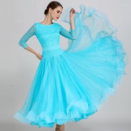 Stage Wear See-Through Lace Puff Women Ballroom Dance Competition Dresses Waltz Rumba Standard Dress For Ball Gown