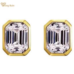 Stud Wong Rain 925 Sterling Silver Emerald Cut Lab Sapphire High Carbon Diamonds Gemstone Wedding Ear Studs Earrings Fine Jewellery