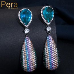 Knot Pera Unique Design Luxury Women Big Multicolor Cubic Zirconia Pave Long Drop Earrings for Wedding Party Jewellery Gift E397