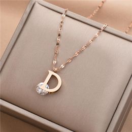 Pendant Necklaces Korean Style Simple Exquisite Letter Zircon Women Necklace Ladies Stainless Steel Female Clavicle Chain Jewelry Gift