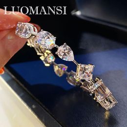 Bangle Luomansi Really High Carbon Diamond Bracelet 100% s925 Silver Heartshaped Square String Bracelet Hot Selling Jewellery Wholesale