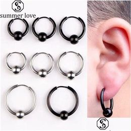 Dangle Chandelier Fashion Men Hoop Earrings Stainless Steel Round Bead For Women 8Mm20Mm Gold/Sier/Black Circle Jewellery Drop Delive Dhkqm