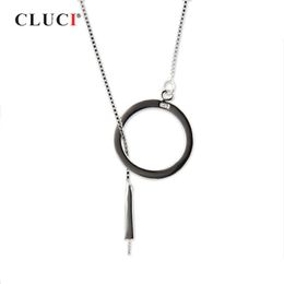 Necklaces CLUCI 925 Sterling Silver Round Necklace Chain Jewelry for Women Silver 925 Pearl Necklace Mounting Pendant Necklace SN027SB