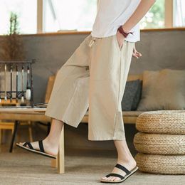 Men's Shorts Simple Casual Trousers Soft Men Wide Leg Cropped Drawstring Comfy Pants Daily Garment