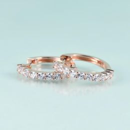 Huggie GEM'S BEAUTY Rose Gold Filled Sterling Silver Huggies Earrings For Women Round Handmade White Simulant Diamond Hoop Earrings