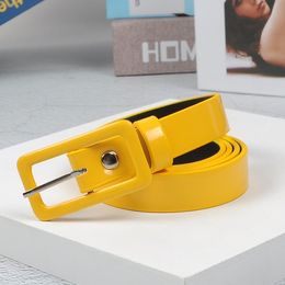 Belts 2023 Fashion Yellow Red Black Leather Metal Buckle Waist Pin Women Belt Thin For Dress Jeans Waistband Female 100CM