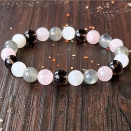 MG1828 8 MM 3A Grade Smoky Quartz Moonstone Labradorite Mixed Bracelet Rose Quartz Wrist Mala