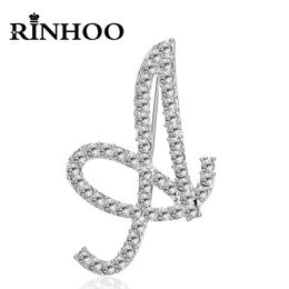 Rinhoo A-Z 26 Letter Word Cute Brooch For Women Men Rhinestone Crystal Silver Colour Metal Pins Jewellery Accessories Birthday Gift