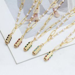 Pendant Necklaces Wish Card One Piece Enamel Copper Lamp Asymmetrical Imitation Pearl Chain Necklace For Woman Fashion Party Gift