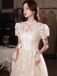 Party Dresses French Style Formal Evening Dress Classic O-Neck Short Sleeve A-Line Long Women Hollow Out Backless Prom Gown