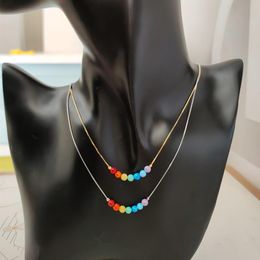 Bangle 1pc Fashion opal Rainbow 7 colors 4mm Opal Bead necklace opal round ball/beads necklace with 925 silver Box chain