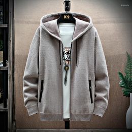 Men's Sweaters Winter Fleece Cardigan Men Hooded Knitted Sweatercoat Thick Knit Sweater Turn Down Collar Causal Mens Clothing