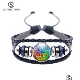 Chain High Quality Mtilayer Leather Bracelet For Men Women Mandala Flower Pattern Glass Tray Om Symbol Yoga Buddhism Charm Drop Deli Dhdlw