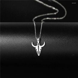 Pendant Necklaces Bull Skull Necklace For Man 925 Silver Plated Stainless Steel Animal Cow Head Minimalist Jewelry On The Neck