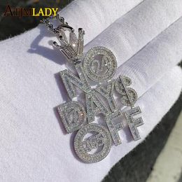 Necklaces Iced Out Bling CZ Letters Pendant Necklace NO DAYS OFF Paved Cubic Zircon Rope Chain Men's Necklace Fashion Hip Hop Jewelry Gift