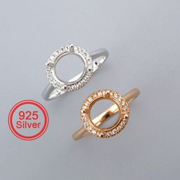 Polish 8MM Round Prong Ring Settings Simple Shank Solid 925 Sterling Silver Rose Gold Plated Set Size DIY Ring Bezel 1210103