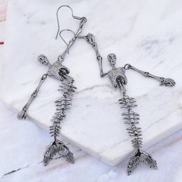 Knot XIAOJINGLING 1.8*7.0cm Punk Mermaid Skeleton Moving Parts Skull Charms Earring Drops Women Girl's Dangle Earrings W0905